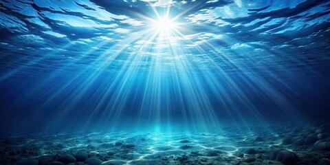 Obraz premium Dark blue ocean with sunlight shining from the surface , underwater world, sunbeam, underwater world, sunbeam