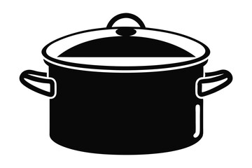A silhouetted cooking pot with handles and a lid creates a bold, icon