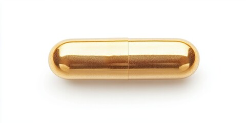 Golden Capsule on White Background Luxury Supplement or Premium Pharmaceutical Concept