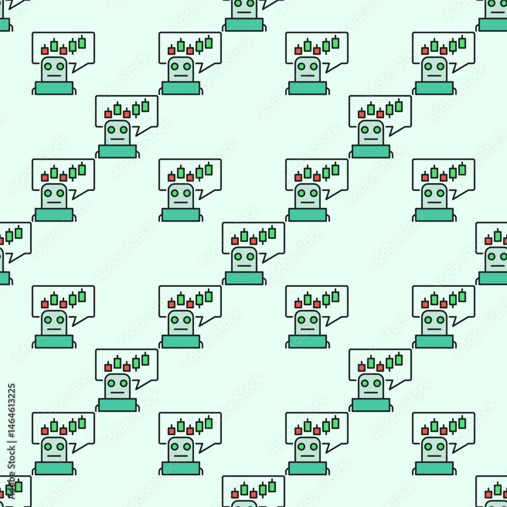 Poster ai cryptocurrency trading bot vector candlestick chart with robot colored seamless pattern