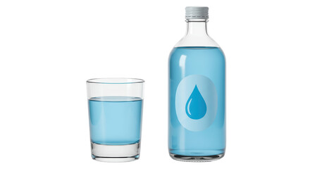 Isolated Bottle and Glass of Fresh Water