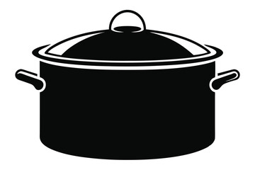 Black cooking pot icon with the lid on shows simple kitchen design