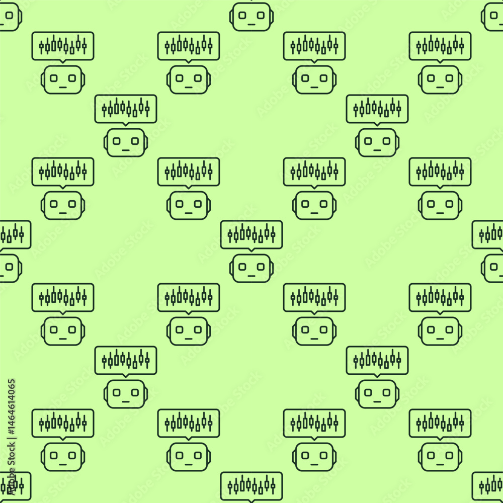 Poster ai crypto trading bot with candlestick chart vector seamless pattern in outline style