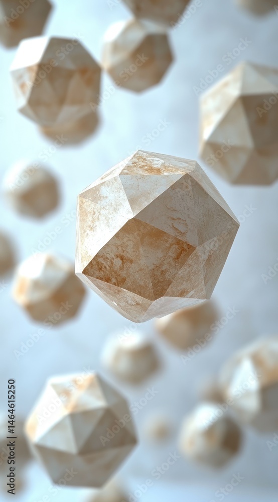 Aufkleber abstract geometric shapes floating in space, featuring polygonal designs with a soft color palette