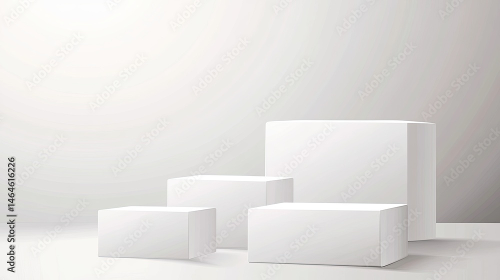 Poster minimal white podiums for product display on neutral background, clean 3d render for branding