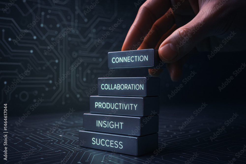Aufkleber a close-up a hand strategically placing labeled blocks symbolizes business decision-making focused o
