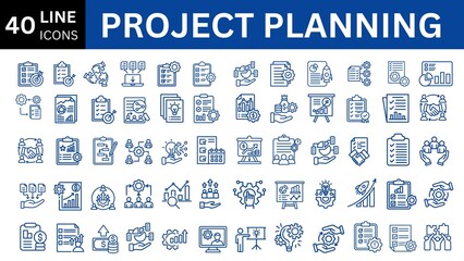 Project Planning editable icon set. Editable stroke. Vector illustration