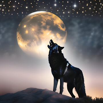 Lobo aullando ante la Luna