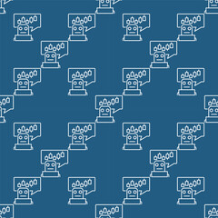 AI Trading Bot vector Candlestick Chart with Robot seamless pattern in thin line style