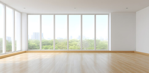 Obraz premium Empty room interior with big windows mockup, interior design template