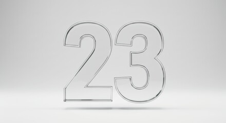 Number 23 - Clear Glass Numerical Symbol on White