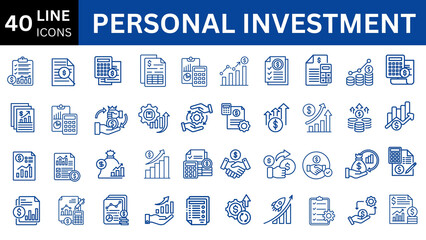 Personal Investment editable icon set. Editable stroke. Vector illustration.
