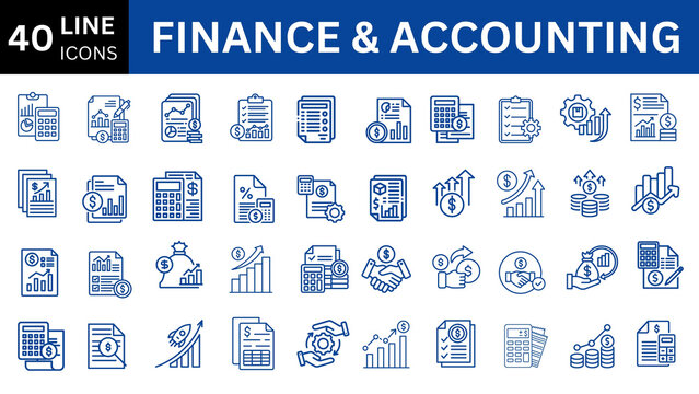 Finance and Accounting editable icon set. Editable stroke. Vector illustration.