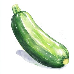 Hand-Painted Green Zucchini Vegetable Botanical Watercolor Illustration for Food or Garden Design