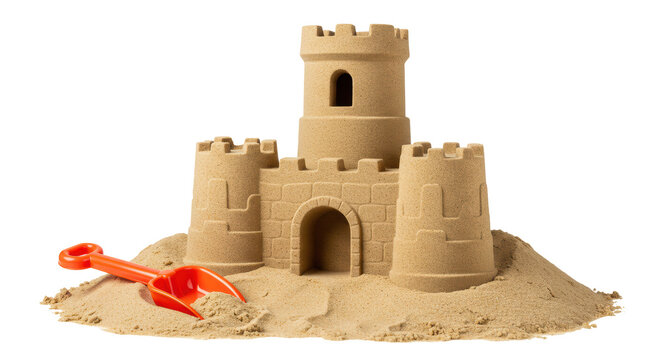 Isolated Sand Castle with Shovel