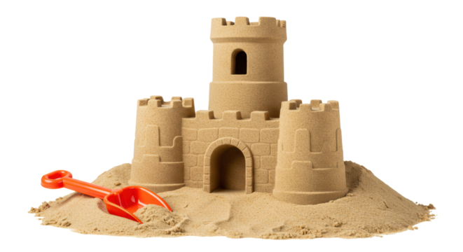 Isolated Sand Castle with Shovel