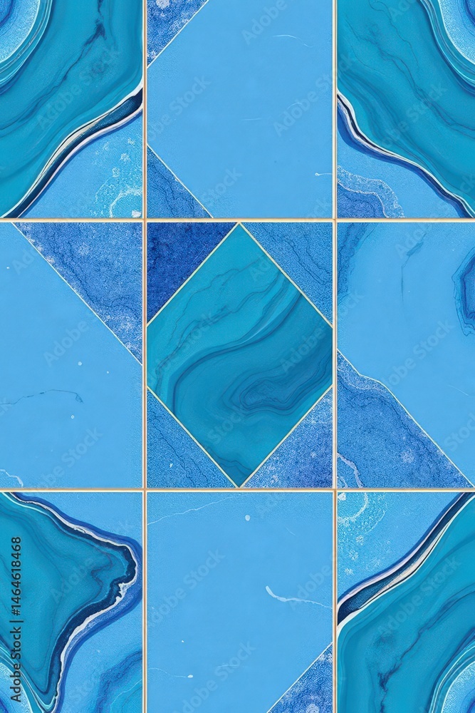 Poster Vibrant blue tile design with intricate patterns creating a stunning abstract visual experience in a modern setting