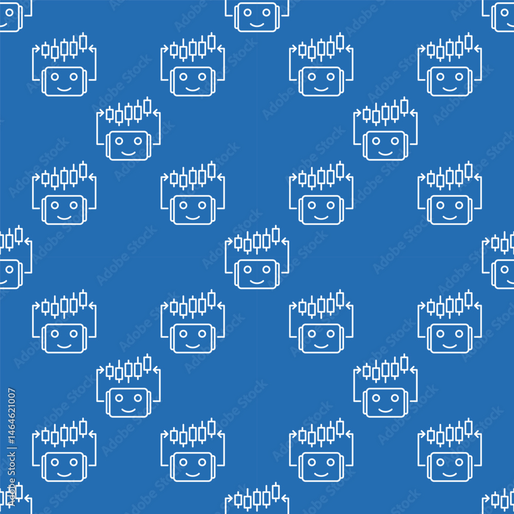 Poster automated crypto trading bot with candlestick chart vector seamless pattern in outline style