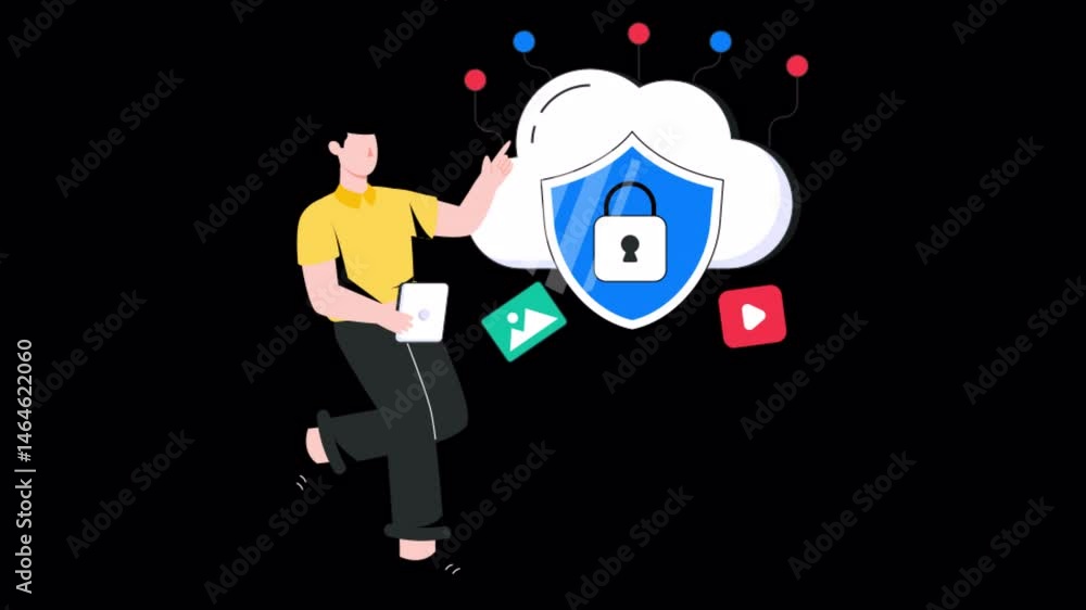 Poster cloud data protection motion graphic rendering with transparent alpha channel and 4k resolution