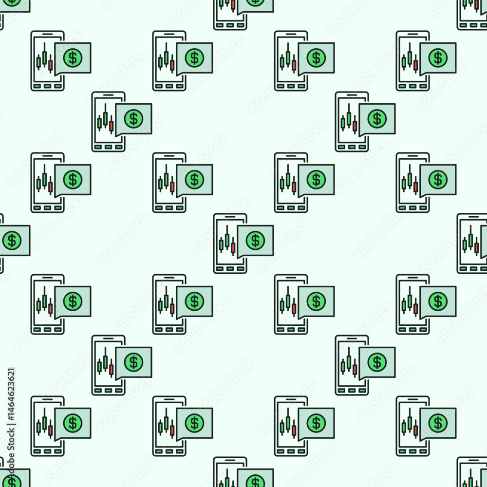 Aufkleber automated cryptocurrency trading on smartphone vector colored seamless pattern