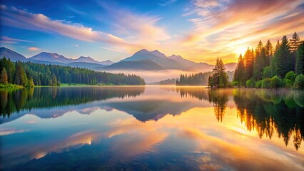 Serene mountain lake at sunrise , peaceful, landscape,  peaceful, landscape, natural, tranquility