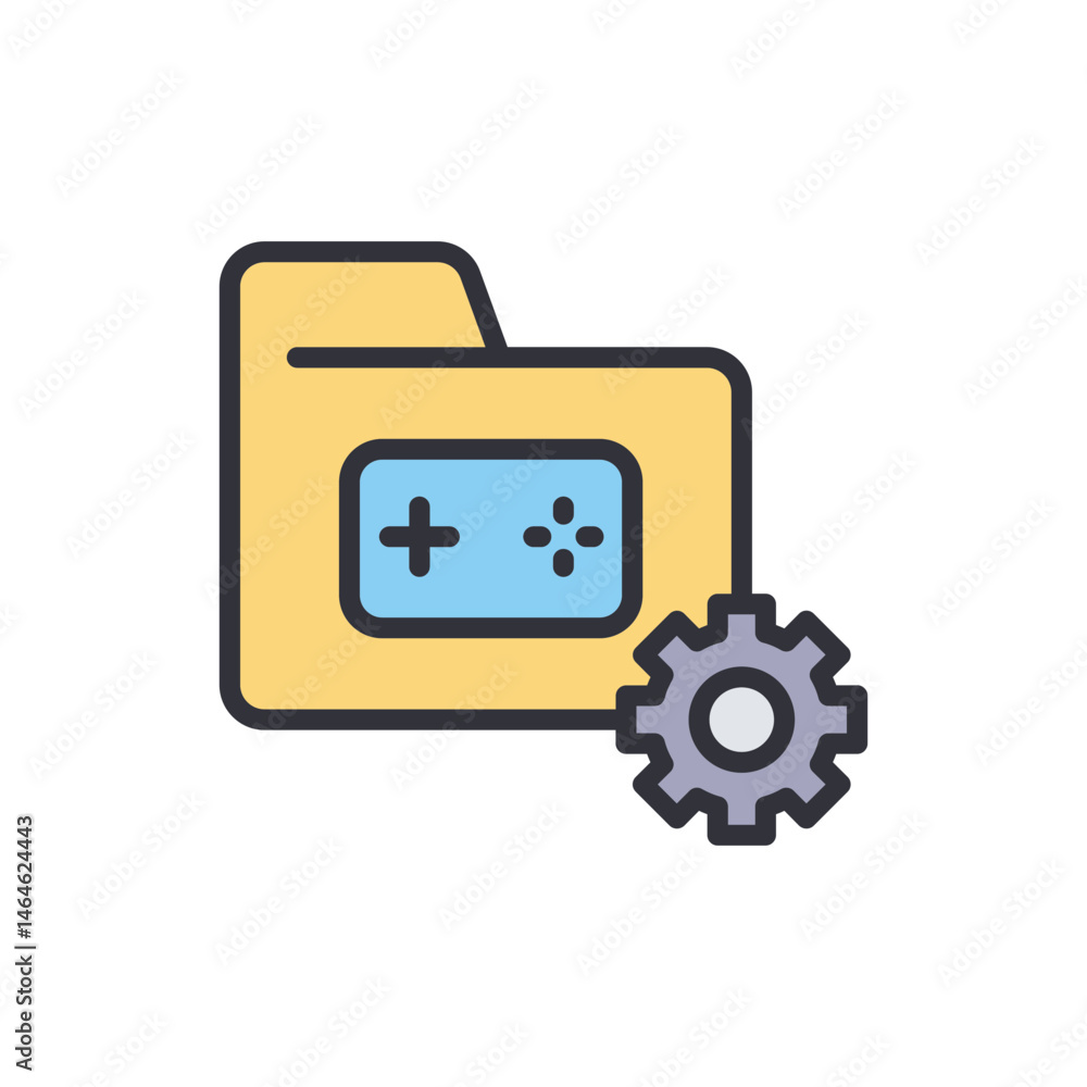 Poster game settings folder with gear for configuration and data organization