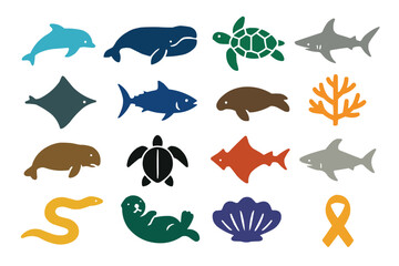 Endangered Sea Animals Icon Set Ocean Conservation Graphics