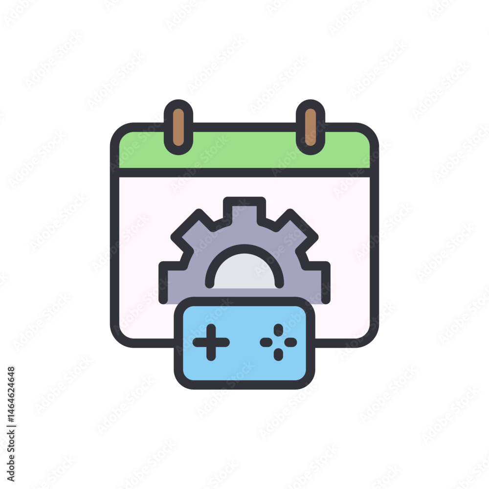 Poster planning and scheduling video games release date on the calendar symbol