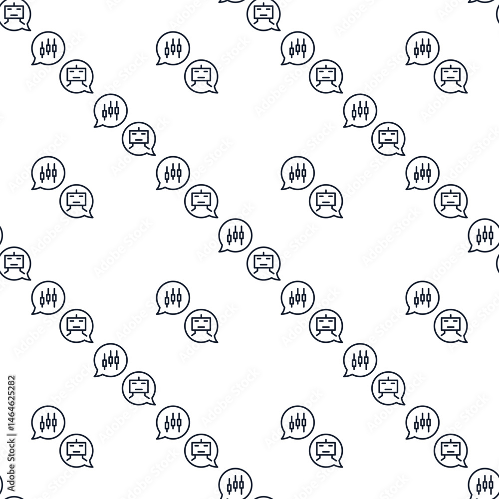 Poster automated cryptocurrency trading chat vector seamless pattern in outline style