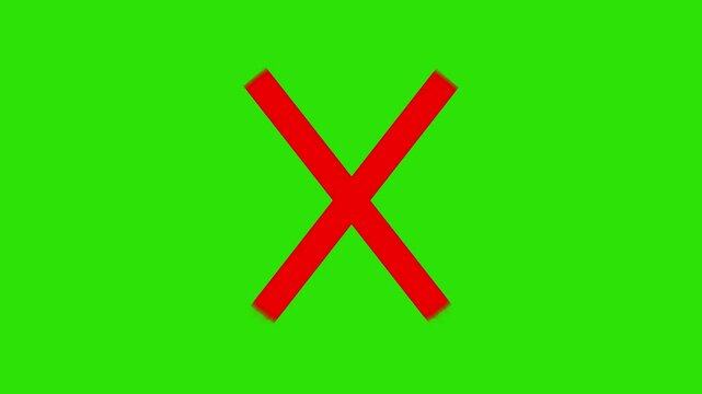 Red cross mark animation green background, Wrong Symbol in Motion graphic, Red X letter, crossed lines, denial concept, incorrect cross symbol, Prohibition. Error 4k loop animation