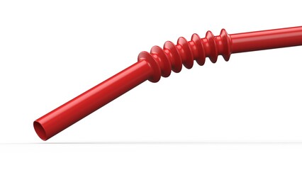 Metallic Red Straw Pipe. Isolated. White background. 3d render