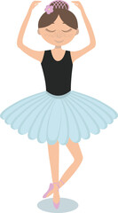 Cute ballerina dancing in blue tutu isolated on a white background.