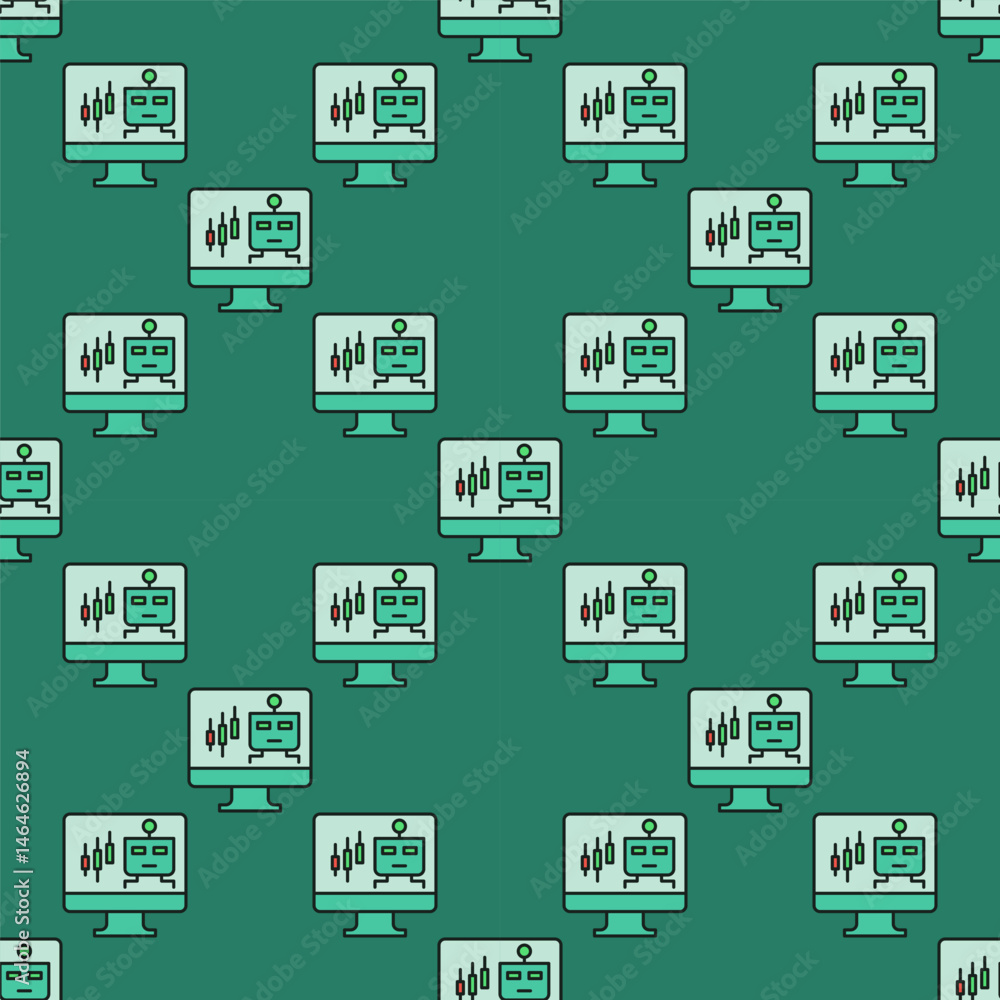 Poster automated trading bot on pc screen vector colored seamless pattern