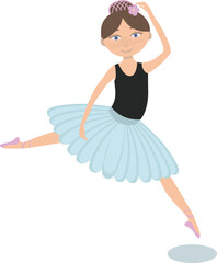 Naklejka premium Cute ballerina dancing in blue tutu isolated on a white background.