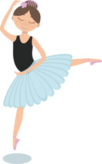 Cute ballerina dancing in blue tutu isolated on a white background.