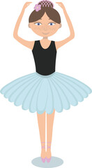 Cute ballerina dancing in blue tutu isolated on a white background.