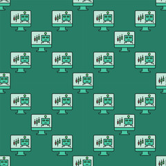 Automated Trading Bot on PC screen vector colored seamless pattern