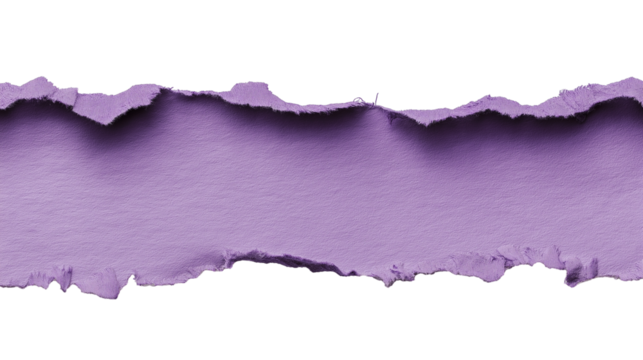 Torn purple paper strip with textured detail isolated on white background