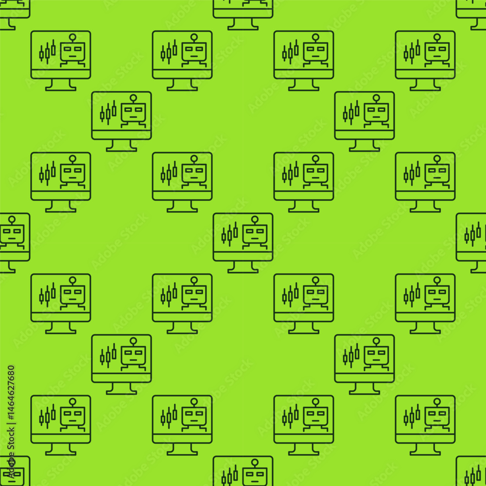Poster automated trading chatbot on pc screen vector thin line seamless pattern