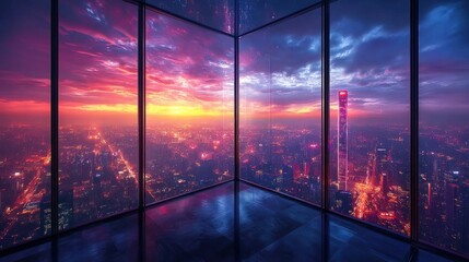 Fototapeta premium Stunning city skyline sunrise view from high-rise