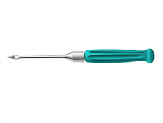 metal screwdriver with a teal ergonomic handle lies horizontally on a white background.