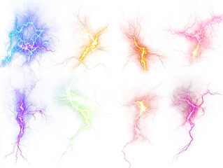 Multi Colored Electric Lightning Isolated On A White Background