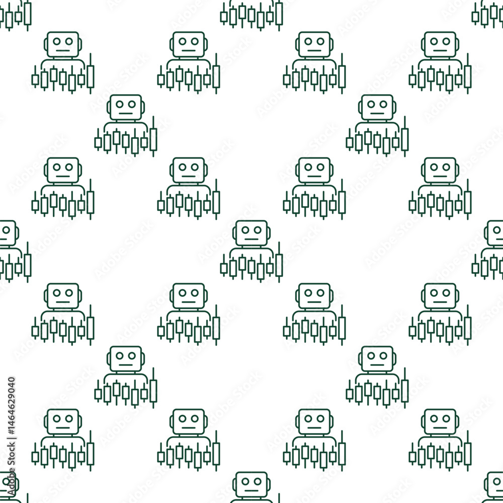 Aufkleber candlestick chart and cryptocurrency trading bot vector outline seamless pattern