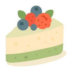 
Illustration showing a piece of cake with fruit on a white background