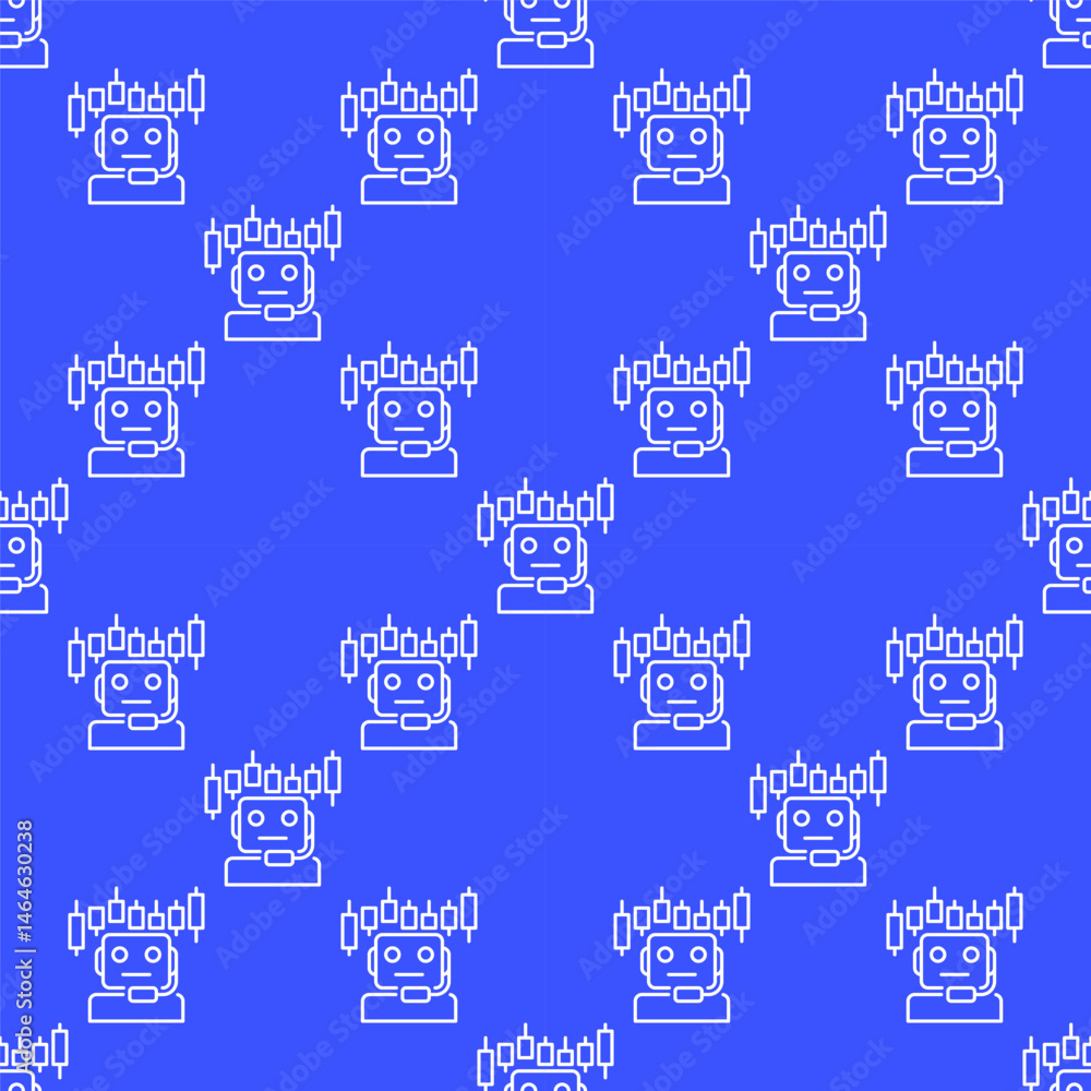 Poster candlestick chart and trading bot vector ai trader outline seamless pattern