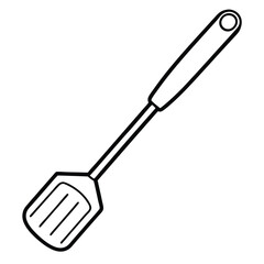Outline of a kitchen spatula with handle and holes is clearly visible over white