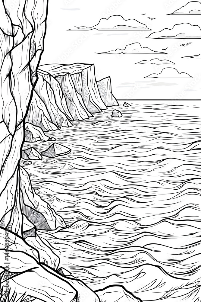Poster coastal cliffs and waves under a cloudy sky generative ai