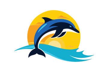 Dolphin Jumping Sunset Ocean Logo
