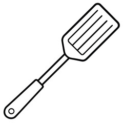 This black and white spatula features parallel slits and a hanging hole