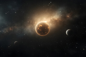 Obraz premium A glowing planet surrounded by stars and distant planets in space Generative AI